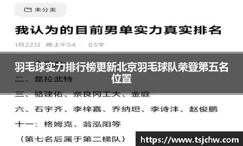 羽毛球实力排行榜更新北京羽毛球队荣登第五名位置
